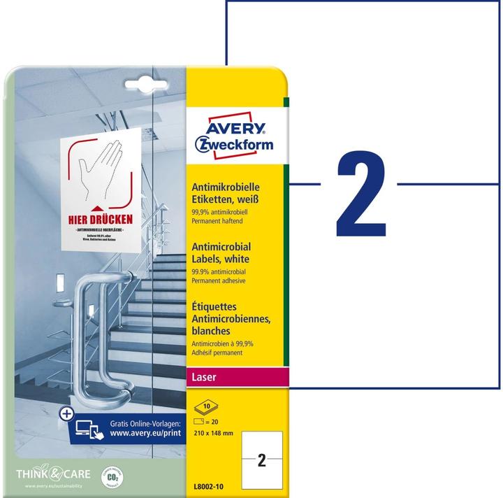 Image du produit Avery Étiquettes antimicrobiennes 210 x 148 mm, 10 feuilles, blanc