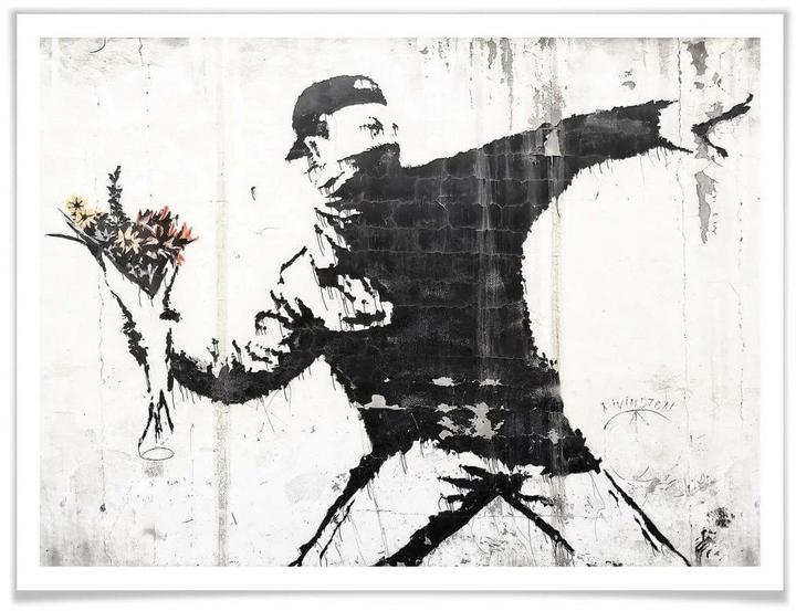 Image du produit Trenddeko Poster Banksy – Der Blumenwerfer 100 x 80 cm, Papier (7 x 7.5 x 98 cm)