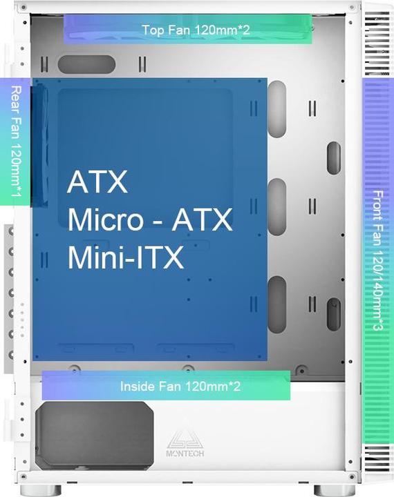 Actual product image Montech X3 Glass White (ATX, Mini-ITX)