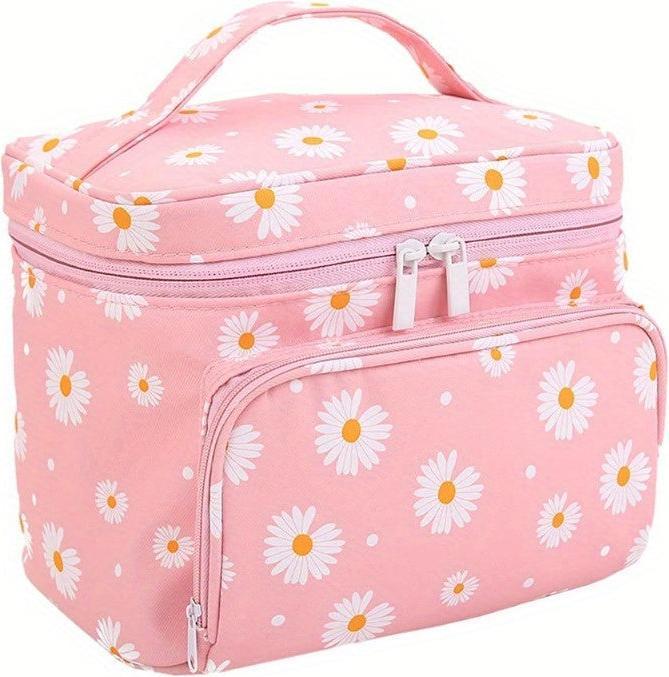 Immagine prodotto Only-Bags.Store Borsa per il trucco con stampa a margherita Borsa per cosmetici grande con porta pennelli Borsa per