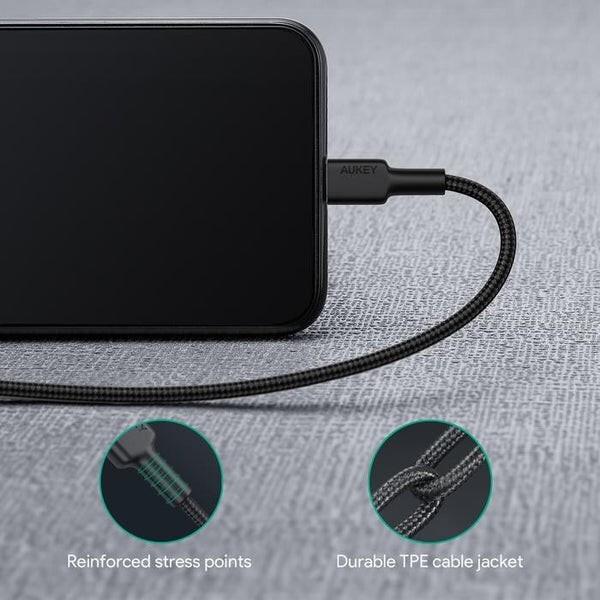 Actual product image Aukey CB-CL02 Black Nylon Lightning USB C Cable | USB power supply USB-PD | 1.2 m | Apple MFi certificate (1.20 m, USB 3.2 Gen 1)