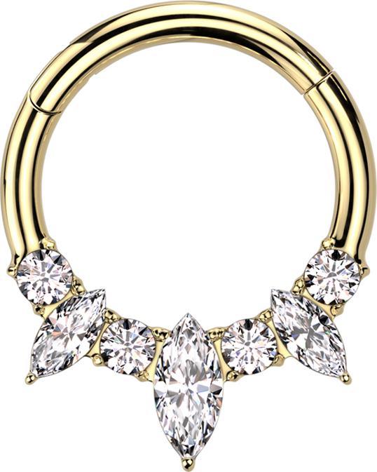 Star Piercing Micro Segmentring klappbar vergoldet zwei ovale Kristalle silber vier rund Kristalle silber (ohne Messing, Titan G23)