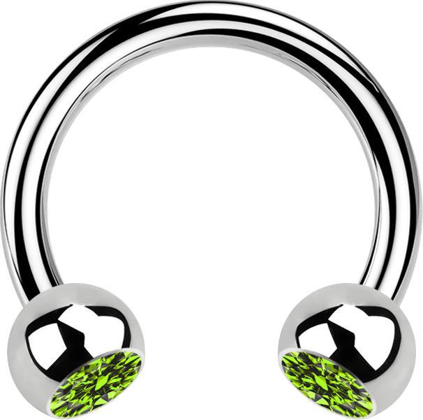 Immagine prodotto Star Piercing Micro Circular Barbell argento con due sfere di cristallo verde chiaro (senza ottone, Acciaio chirurgico 316L)