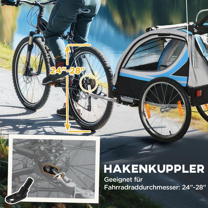 Image du produit Swisshandel24 Remorque vélo 2en1, pivotant à 360°, acier Oxford, bleu+noir