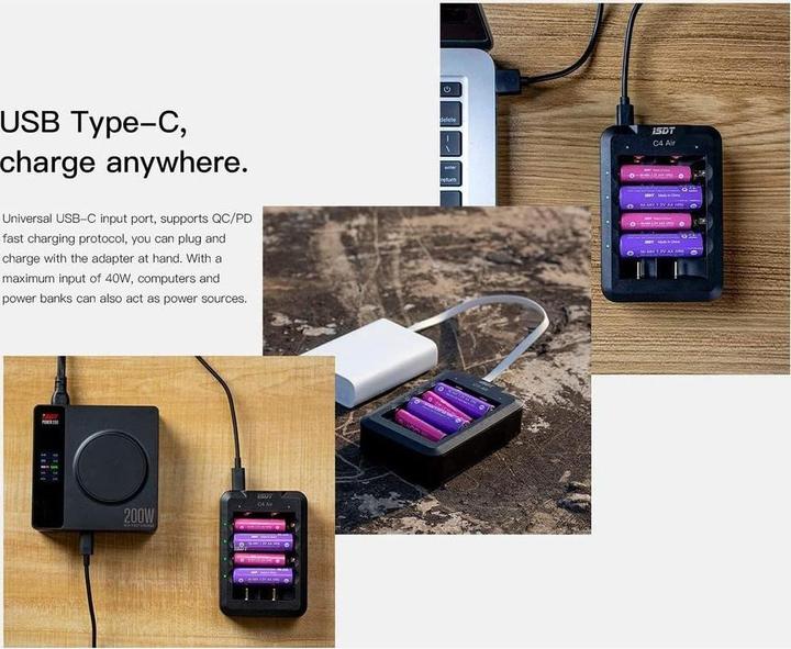 Immagine prodotto Isdt Caricatore C4 Air USB-C, per NiMH e Li-ion (1 pz., HR6, HR03, Caricabatterie senza batteria)