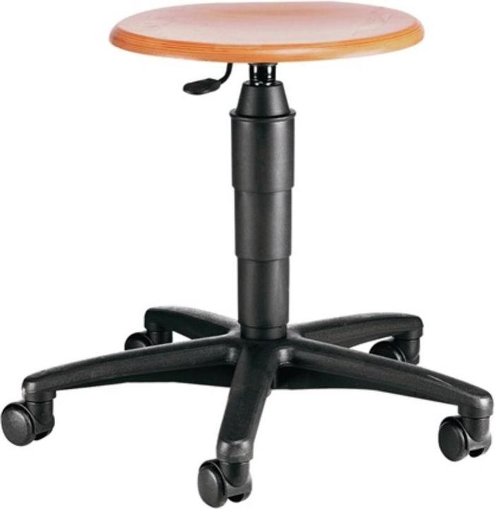 Actual product image Topstar Swivel stool with castors natural beech seat height adjustment 420-550 mm