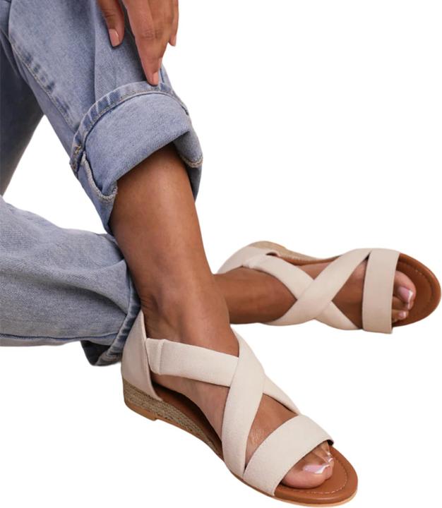 Actual product image Where's That From Womens/Ladies Hummingbird Suede Crossover Strap Extra Wide Low Wedge Sandals (38)