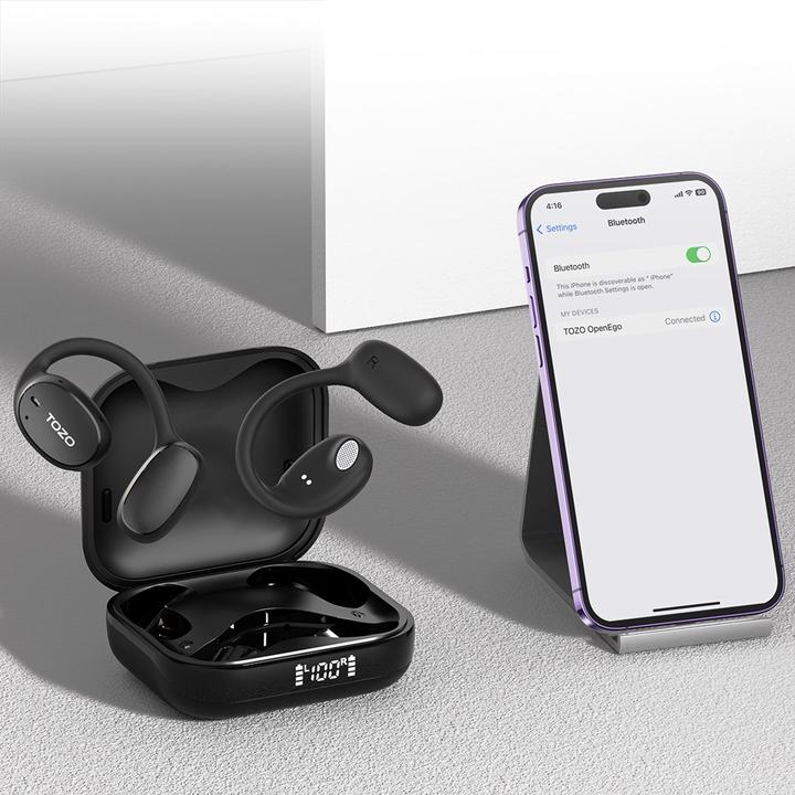 Produktbild Tozo OpenEgo True Wireless Stereo (TWS) Kostne USB Typ-C Bluetooth Headset Schwarz (ANC, 10 h, Kabellos)