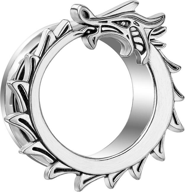 Produktbild Star Piercing Flesh Tunnel silber Drache (ohne Messing, Chirurgenstahl 316L)
