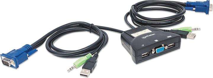 Produktbild Manhattan 2-Port Mini KVM Switch, USB, Audio, schwarz