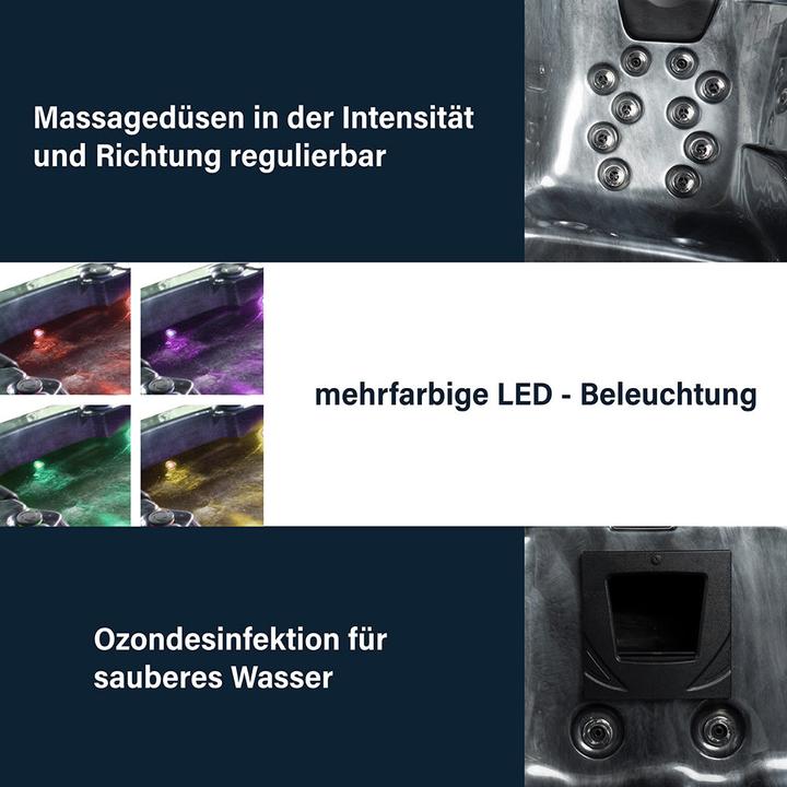 Produktbild Home Deluxe Outdoor Whirlpool BLACK PEARL, 27 Massagedüsen, Beleuchtung, Treppe und Thermoabdeckung, 3 Personen