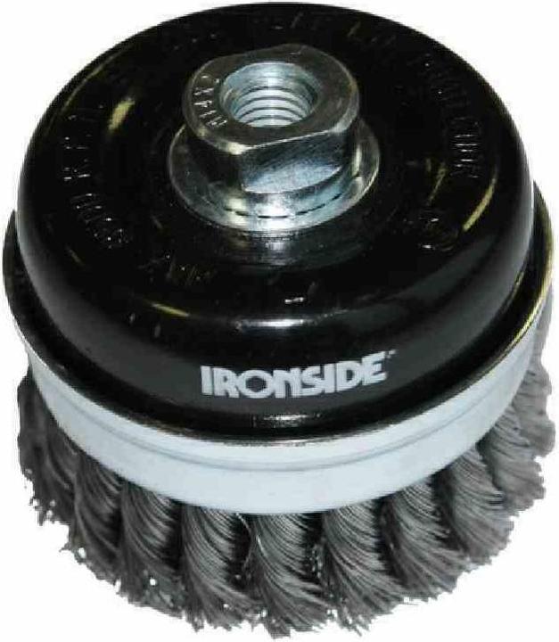 Immagine prodotto Ironside Spazzola a tazza in acciaio Ø 80 mm, per smerigliatrice angolare, filo annodato, con attacco (0,5 mm)