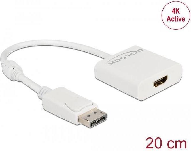 Image du produit Delock Adaptateur DisplayPort 1.2 mâle vers HDMI femelle 4K actif blanc (HDMI, 20 cm)