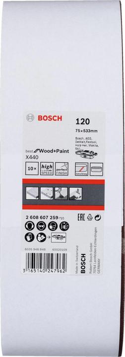 Immagine prodotto Bosch Professional Zubehör Nastro abrasivo PRO X440, 75 x 533 mm, G120 (120)