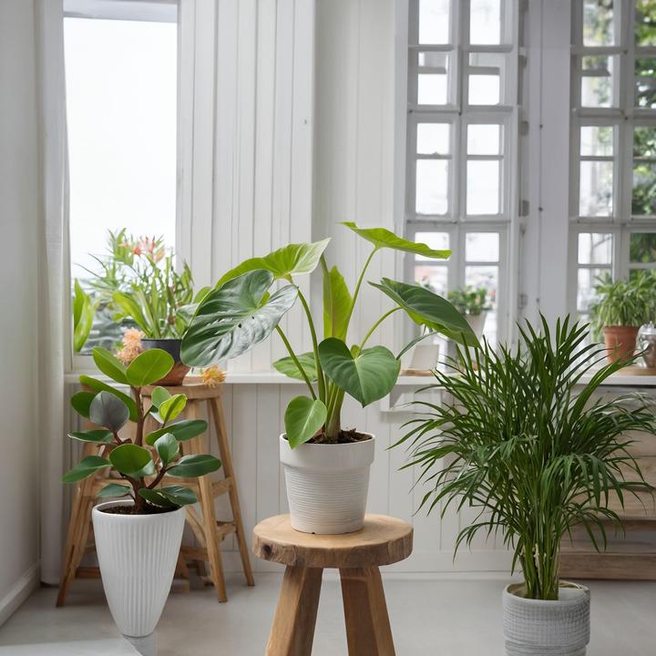 Actual product image Plant in a Box Dypsis lutescens, Chamaedorea elegans - Mix of 4 Mini Indoor Palms (25 cm)