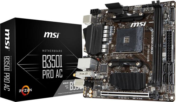 Produktbild MSI B350I PRO AC - Motherboard - Mini-ITX - Socket AM4 - AMD B350 - USB 3.1 Gen 1, USB 3.1 Gen 2 - B (AM4, AMD B350, Mini-ITX)