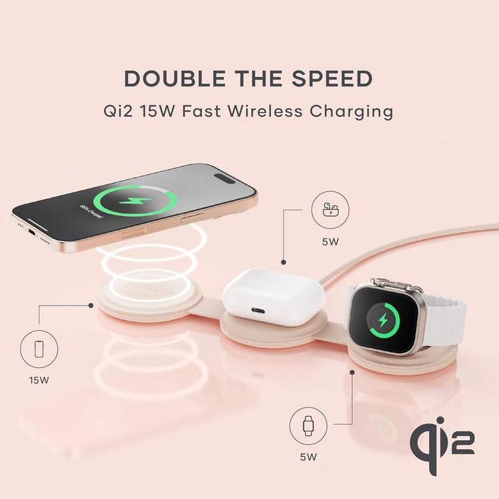 Immagine prodotto Satechi Caricabatterie wireless OntheGo 3-in-1 con Qi2 (15 W)