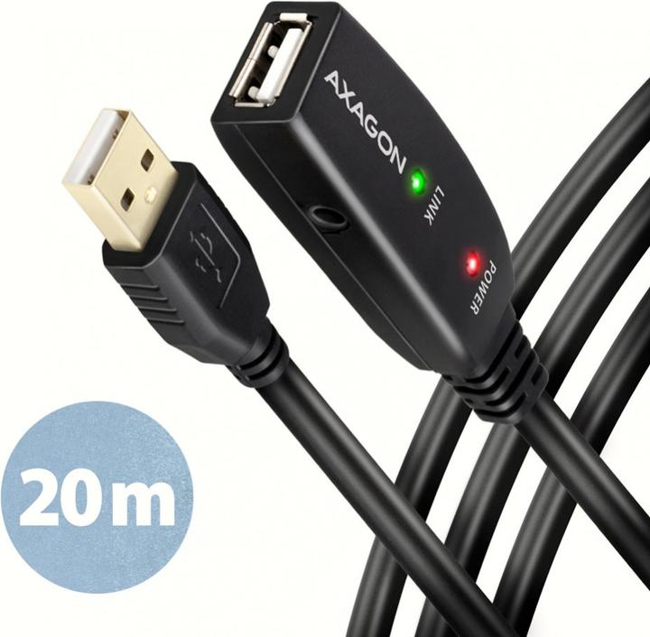 Produktbild Axagon ADR-220 aktives USB 2.0 Verlängerungskabel, USB-A Stecker/Buchse - 20m (20 m, USB 2.0)