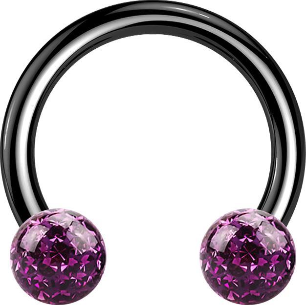 Immagine prodotto Star Piercing Campanile circolare nero con due sfere di cristallo strato protettivo epossidico viola (senza ottone, Titanio G23)