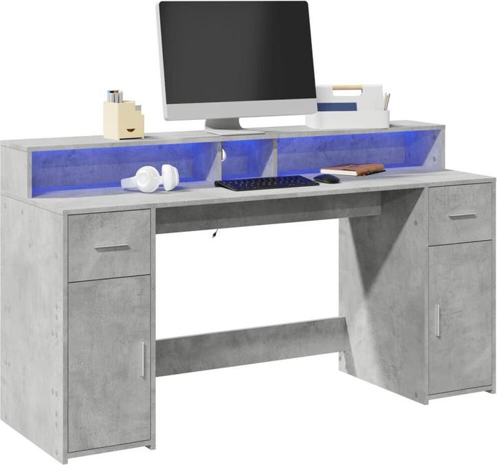 VidaXL Bureau à LED Table d'ordinateur Table de travail PC Table de bureau gris béton (160 x 55 x 91 cm)