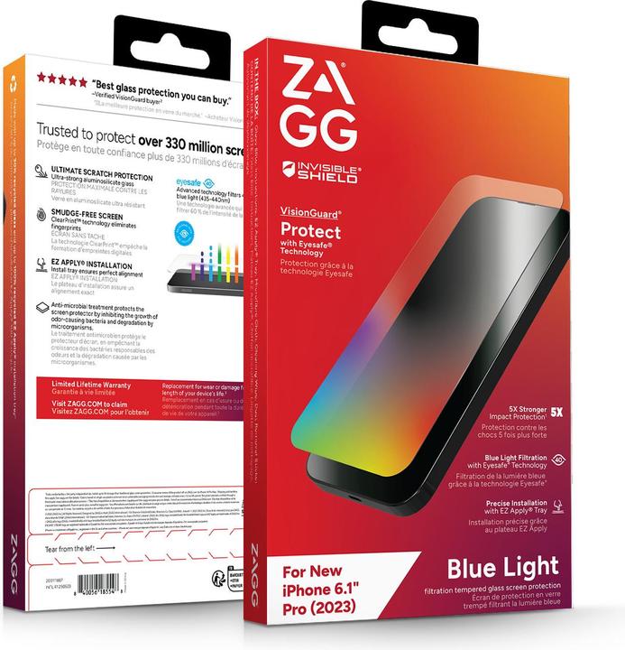 Actual product image Zagg Glass Elite VisionGuard+ (1 Piece, Apple iPhone 15 Pro)