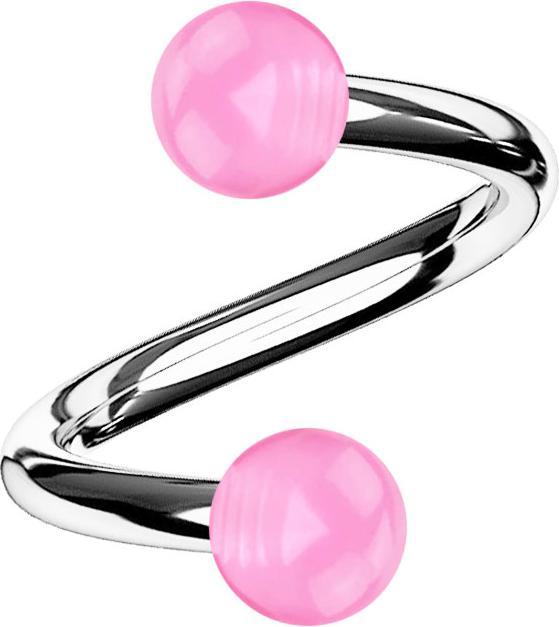 Image du produit Star Piercing Micro spirale argentée avec deux boules rose transparent (Acier chirurgical 316L, Acrylique, sans laiton)
