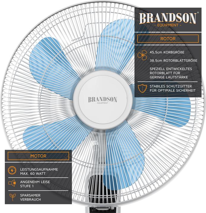 Actual product image Brandson Pedestal fan 40 cm Ø, remote control, display, oscillation, height & head adjustable, 60W, white (57 dB)
