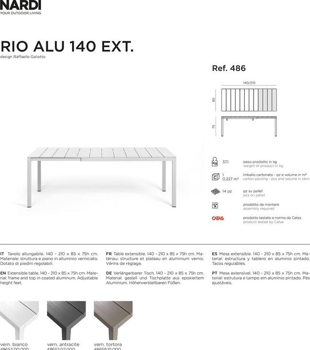 Actual product image Nardi Rio Alu 140 Ext. (140 cm)
