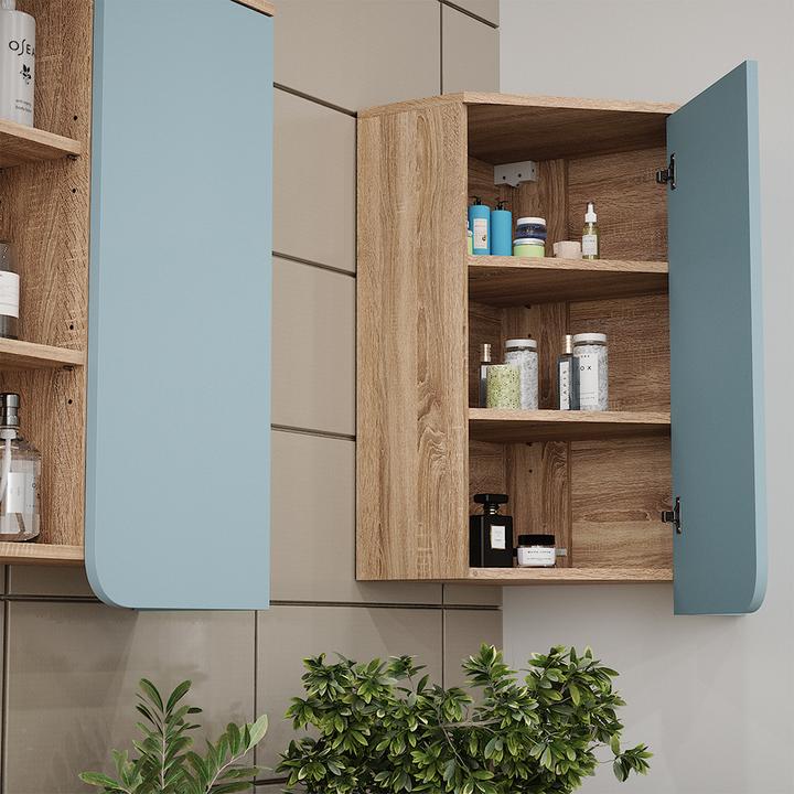 Produktbild Vicco Badschrank Karen, Blau-Grau/Sonoma, 50 x 75 cm mit Tür und offenen Fächern