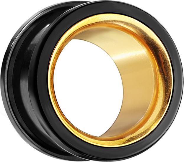 Image du produit Star Piercing Flesh Tunnel noir avec intérieur doré (Acier chirurgical 316L, sans laiton)