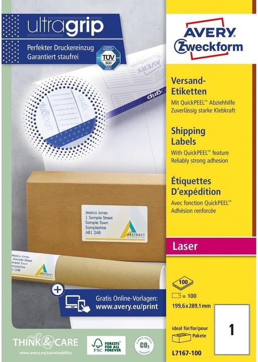 Produktbild Avery Versandet Etiketten 199,6x289,1mm L7167-100 weiss 100 Stk./100 Blatt