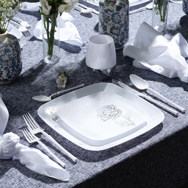 Actual product image Decorline Plate 25.5x25.5cm Peony White-Silver (10 x)