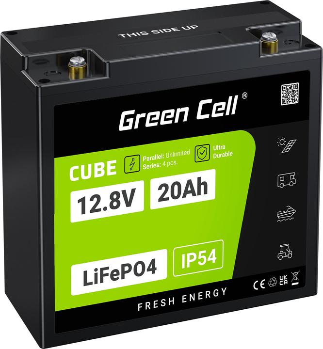 Image du produit GreenCell Green Cell CUBE LiFePO4 battery 20Ah 12.8V 256Wh lithium iron phosphate battery for tractor, lawn mo (12.80 V, 20 Ah)