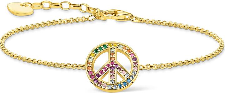 Produktbild Thomas Sabo Armband mit Peace Zeichen und Bunten Steinen Vergoldet (19 cm, 925er Silber)