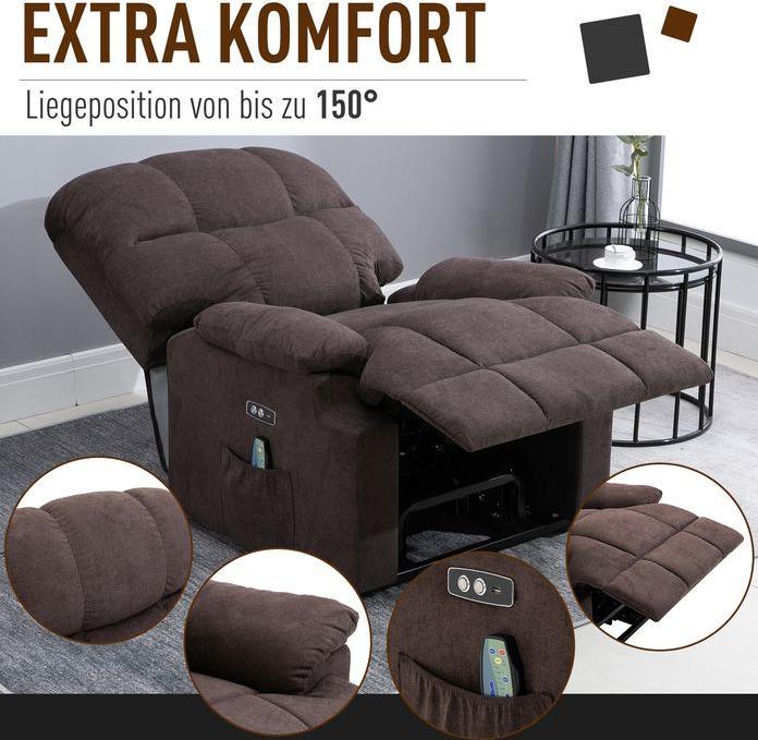 Actual product image Swisshandel24 Massagesessel mit Aufstehhilfe, Wärme, USB-Fernbedienung, Braun 83x95x105cm