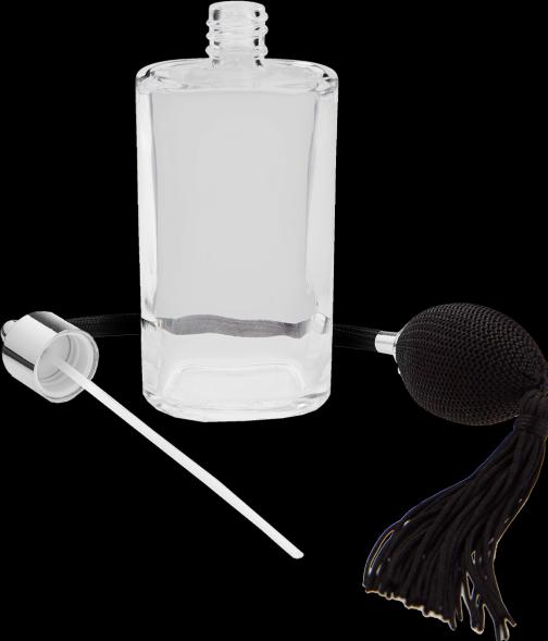 Actual product image Clear glass bottle oval, with ball pump silver/black, for 100 ml (100 ml)