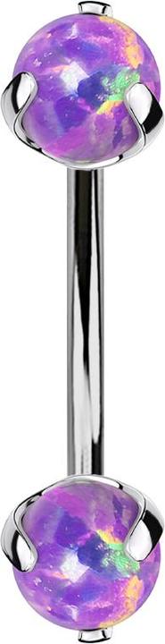 Star Piercing Micro Banane silber Innengewinde mit zwei Kugeln Opal violett gefasst (Titan G23, ohne Messing)