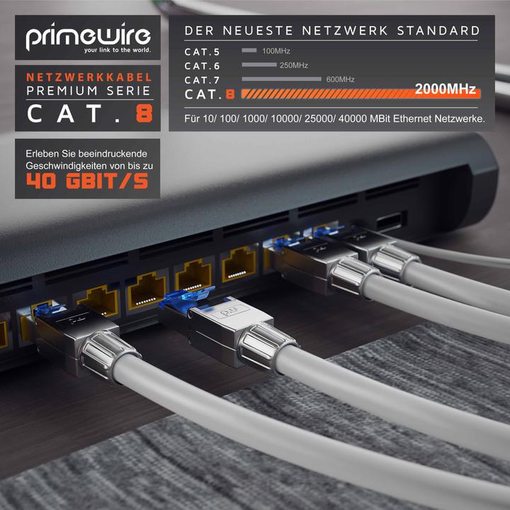 Image du produit Primewire Câble LAN CAT.8, RJ-45, Câble réseau CAT 8, Gigabit Ethernet 40 Gbit/s, S/FTP Pimf Patchkabel (S/FTP, CAT8.1, 0.25 m)