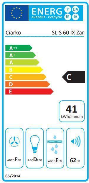 Energy Label Ciarko Kitchen hood SL-S 60 Inox