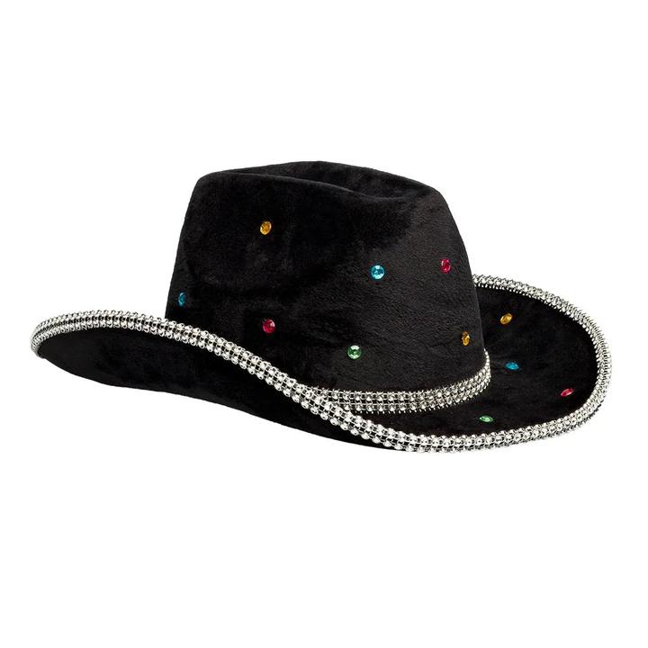 Image du produit Boland Cowboyhut Schwarz in Samtoptik mit Strasssteinen