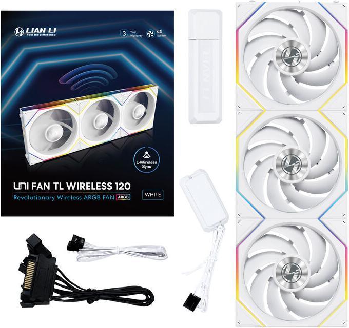 Actual product image Lian-Li UNI FAN TL Wireless Lüfter, ARGB, PWM, 3er-Pack - 120 mm, weiss UNI FAN TL Wireless L (120 mm, 3 x)