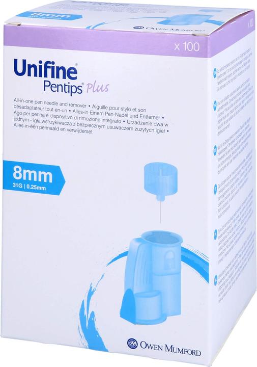 Produktbild Unifine Pentips Plus Pennadeln Insulin-Injektor 31G 0.25x8mm hellblau steril 100 Stk (Pen Nadeln + Einmalkanülen)