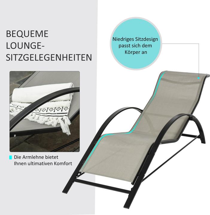 Image du produit Outsunny Lot de 2 chaises longues de jardin avec table (169 cm)