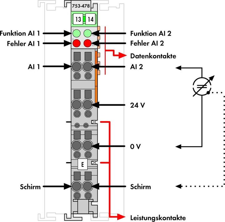 Produktbild Wago 2-Kanal-Analogeingangsklemme 753-478 über Systemspannung / DC Inhalt: 1 St. (753-478)
