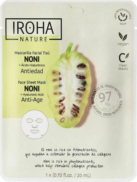 Immagine prodotto Iroha Nature Nature Anti-Age Face Sheet Mask Noni + Hyaluronic Acid Anti-Aging Sheet Mask Con Indian (20 ml)