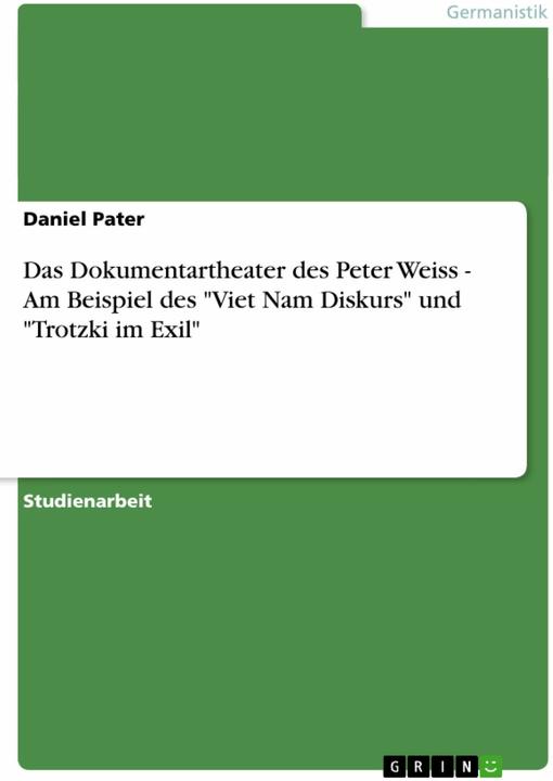 Immagine prodotto Das Dokumentartheater des Peter Weiss - Am Beispiel des 'Viet Nam Diskurs' und 'Trotzki im Exil (Tedesco, Daniel Pater, 2007)