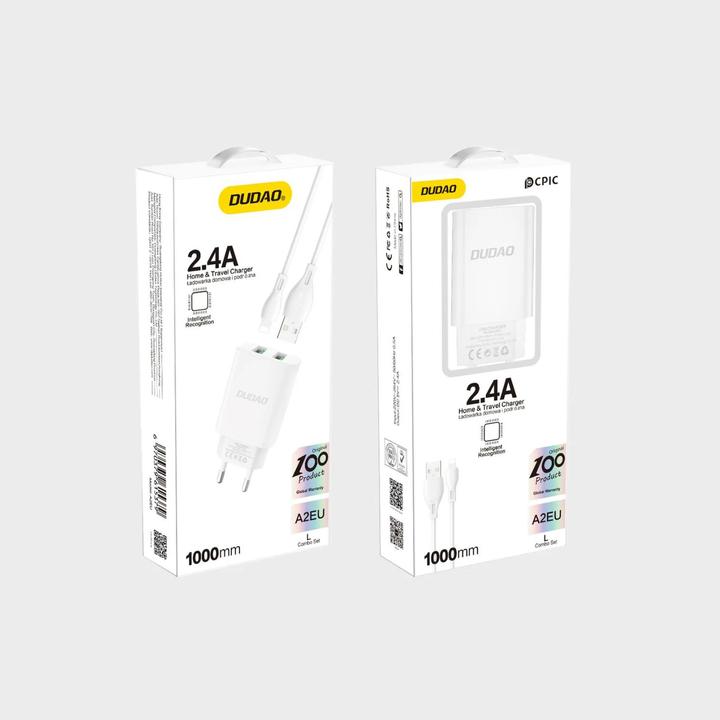 Produktbild Dudao EU charger 2xUSB 2.4A 5V white Lightning cab (12 W)