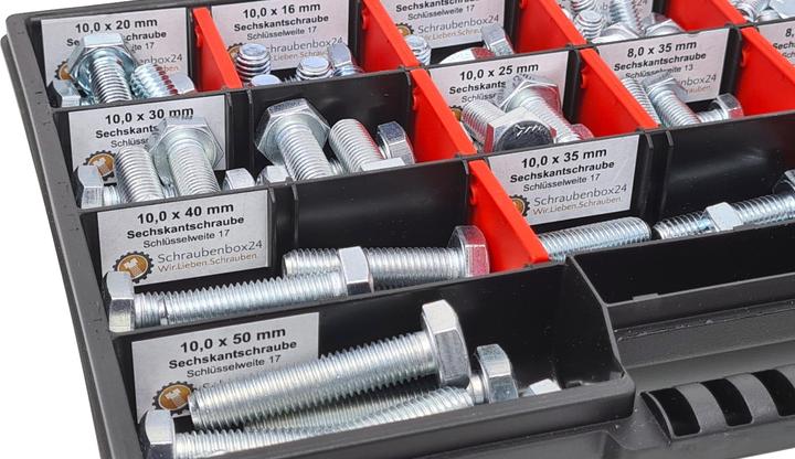 Produktbild Schraubenbox24 Sechskantschrauben Sortiment M8-M10 // 10mm-50mm 110 tlg. Schraubenbox DIN 933 (110 Schrauben pro Stück)