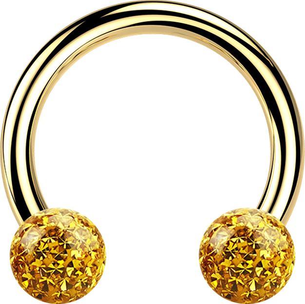 Actual product image Star Piercing Micro Circular Barbell gold-plated with two crystal balls topaz Epoxy protective layer (Titanium G23, without brass)