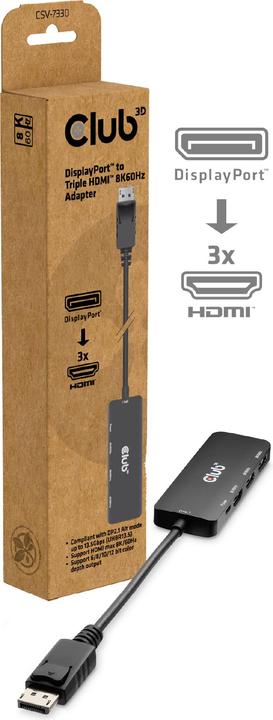 Produktbild Club 3D Club3D Adapter DisplayPort 2.1 > 3x HDMI 2.1 8K60Hz retail (HDMI, 14 cm)